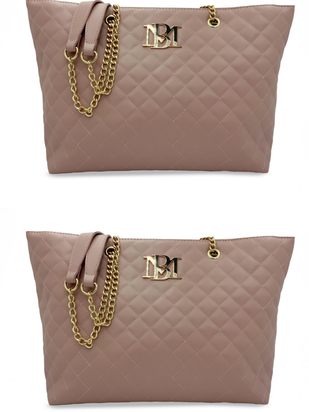 Badgley Mischka Quilted Blush Tote with Gold Chain